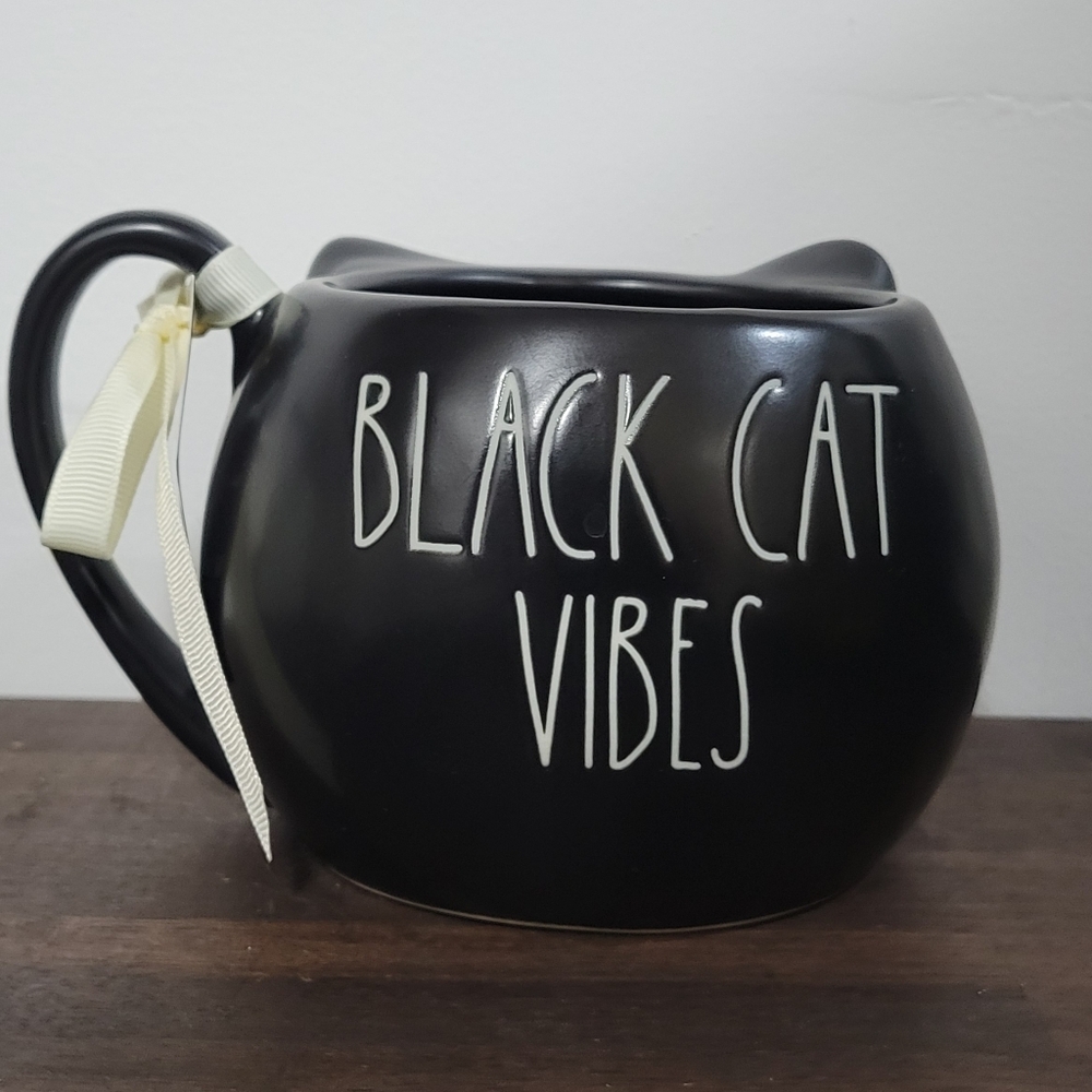Rae Dunn Glow In The Dark Black Cat Vibes Mug